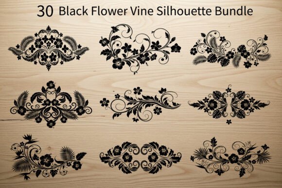 30 Black Flower Vine Silhouette Bundle Graphics for Crafts