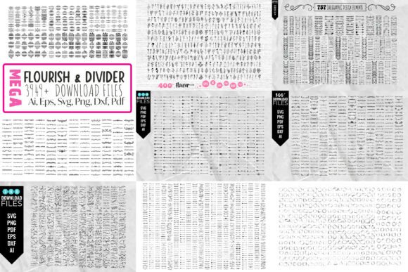3949 Mega Flourish Divider SVG Bundle: Graphics & Decorative Elements