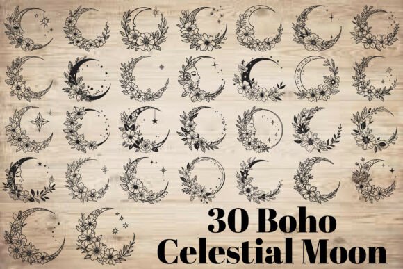 Boho Celestial Moon Graphics for Crafts