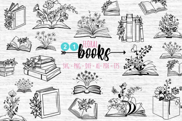 Books Flowers SVG Bundle, 21 Book SVG — Graphics for Crafts