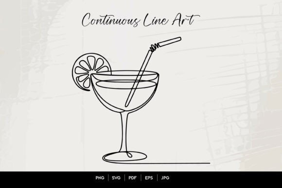 Cocktail Glass with Lemon Line Art Graphics
