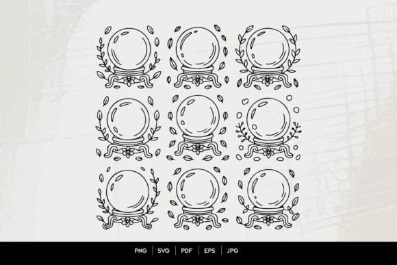 Crystal Ball Line Art Clipart Set