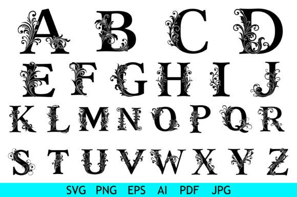 Elegant Floral Alphabet Letter Set for Graphics and Crafts