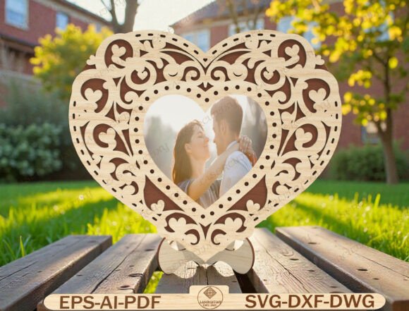 Floral Lace Heart Picture Frame Lasercut Graphics