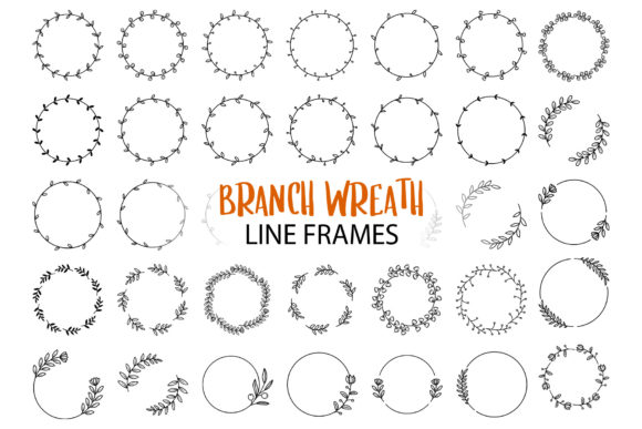Floral Wreath with Leaves Line Frames