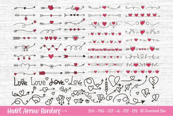 Hand Drawn Heart Arrow Borders SVG for Crafts & Graphics