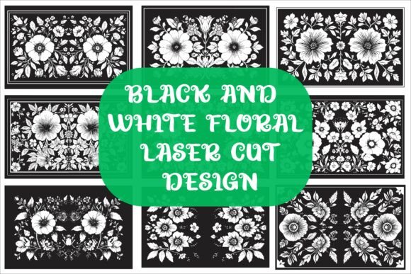 Laser Cut Black Flower Frame Drawing