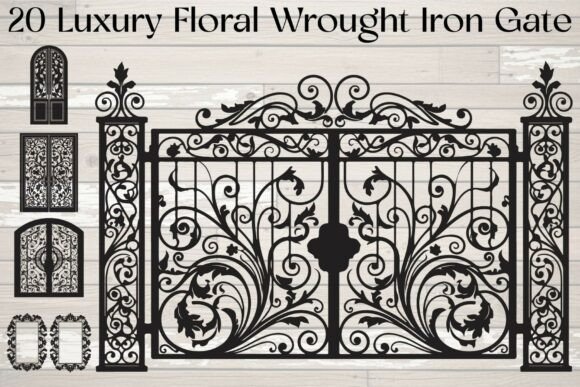 Luxury Floral Wrought Iron Gate Graphics for Crafts