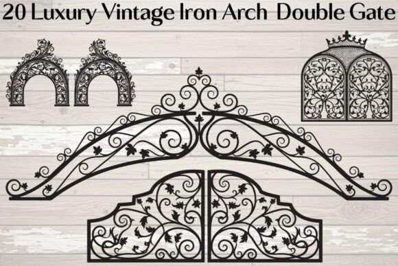 Luxury Vintage Iron Arch Double Gate Graphics for Crafts