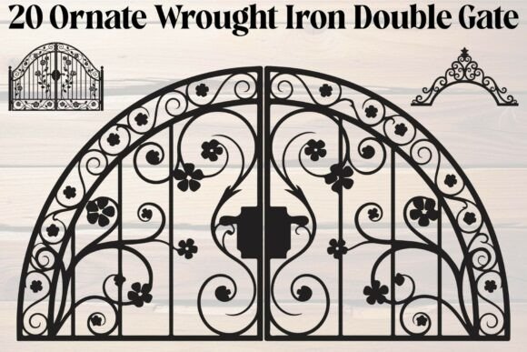 Ornate Wrought Iron Double Gate Graphics for Crafts