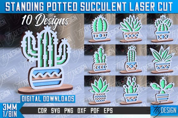 Standing Potted Succulent Graphics for Crafts