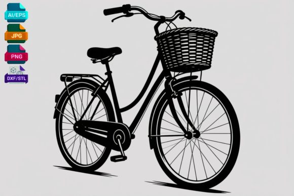 Vintage Bicycle with Basket Graphics for Crafts