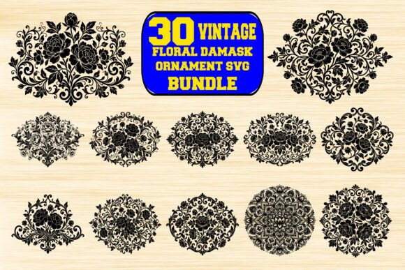 Vintage Floral Damask Ornament SVG Set