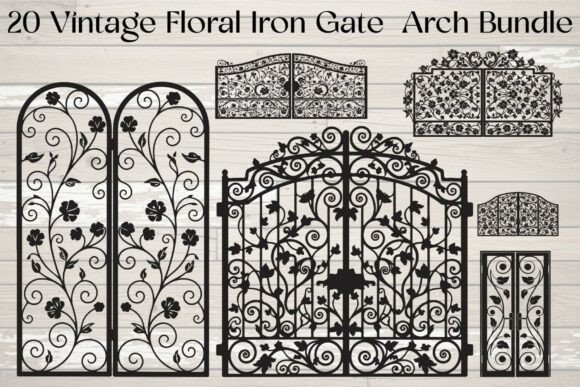 Vintage Floral Iron Gate Arch Graphics for Crafts