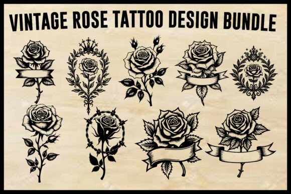 Vintage Rose Tattoo Design Bundle: Graphics for Crafts
